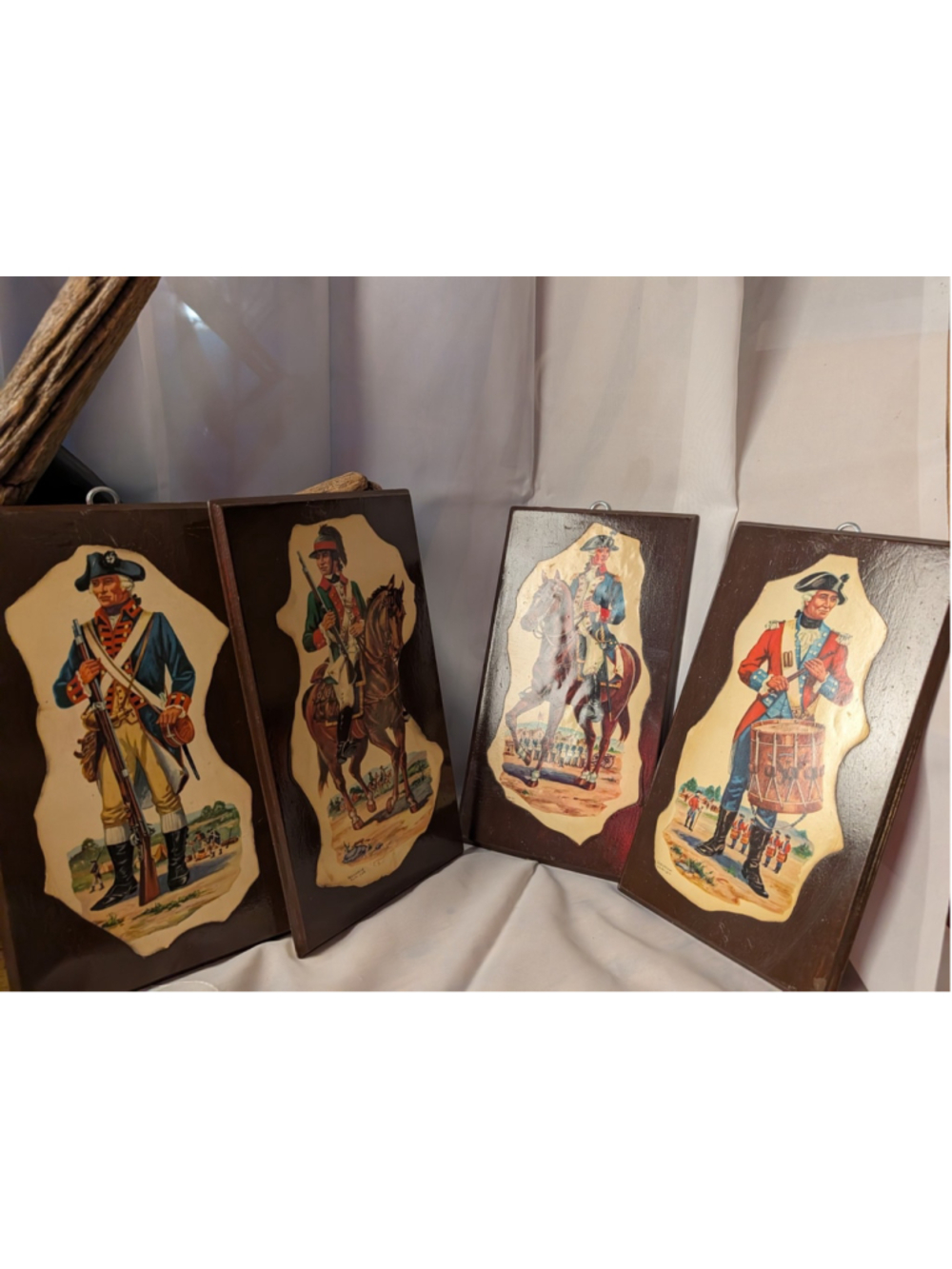 Frederick Elmiger Revolutionary War Decoupage Wood Wall Plaques Set of 4 Vintage